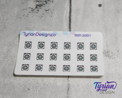 Laundry Stickers | Tiny Laundry stickers on mini sheet | Great for pocket planning | Doing Wash icon sticker |  White or Clear Matte