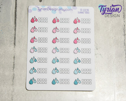 Water Tracking Icon Stickers | 21 Stickers | 1 x .5" each.