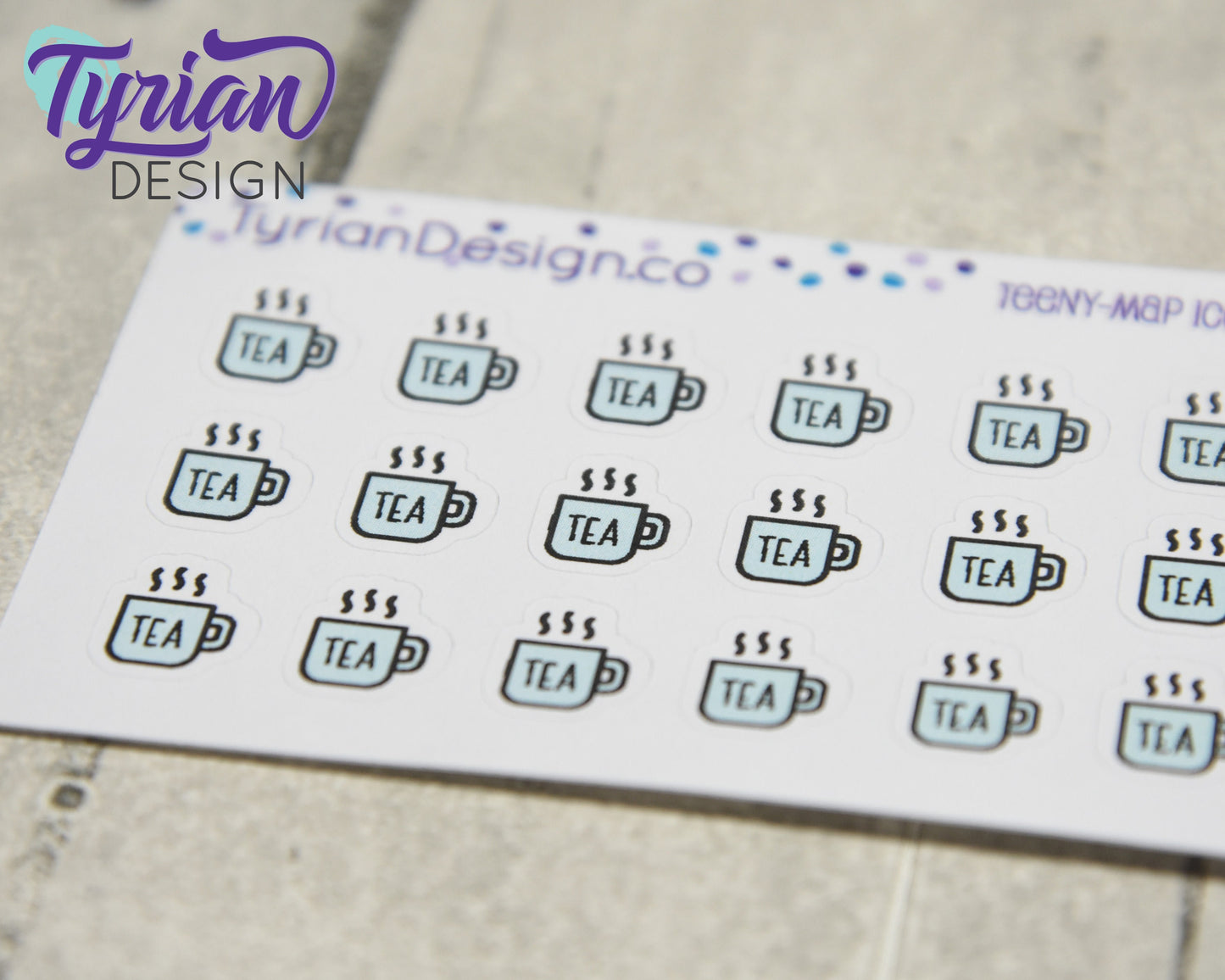 Tea Icon Stickers |Tiny Tea Cup on a mini sheet | Here's the Tea | Icon Sticker | pocket planning | White or Clear Matte