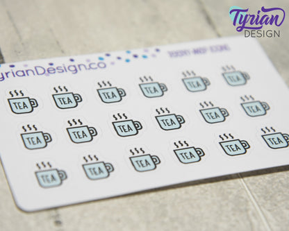Tea Icon Stickers |Tiny Tea Cup on a mini sheet | Here's the Tea | Icon Sticker | pocket planning | White or Clear Matte