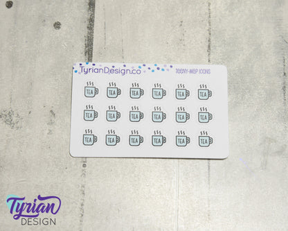 Tea Icon Stickers |Tiny Tea Cup on a mini sheet | Here's the Tea | Icon Sticker | pocket planning | White or Clear Matte
