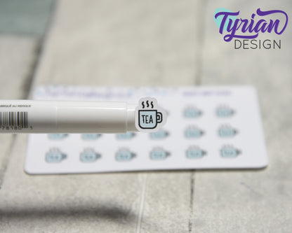 Tea Icon Stickers |Tiny Tea Cup on a mini sheet | Here's the Tea | Icon Sticker | pocket planning | White or Clear Matte