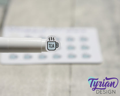 Tea Icon Stickers |Tiny Tea Cup on a mini sheet | Here's the Tea | Icon Sticker | pocket planning | White or Clear Matte