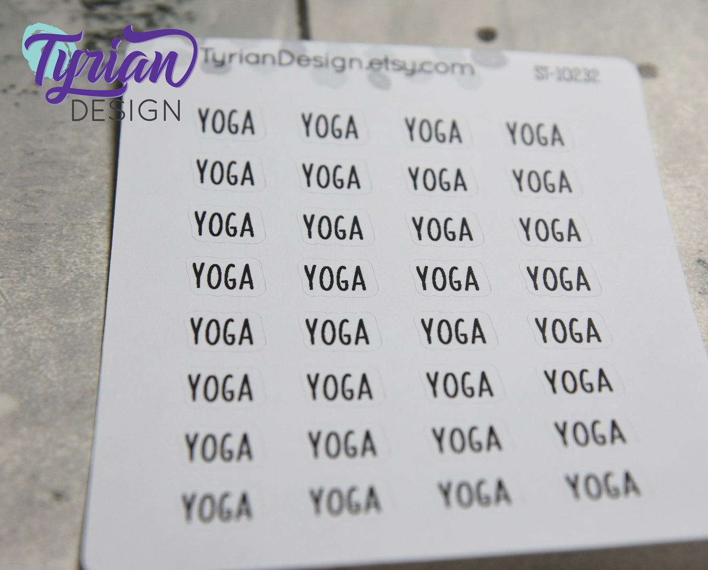 Yoga Stickers |  32 Stickers | .5" x .35" each | Charley Font