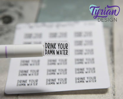 Drink your damn water Stickers | 18 Stickers | .8" x .5" each | Charley Font