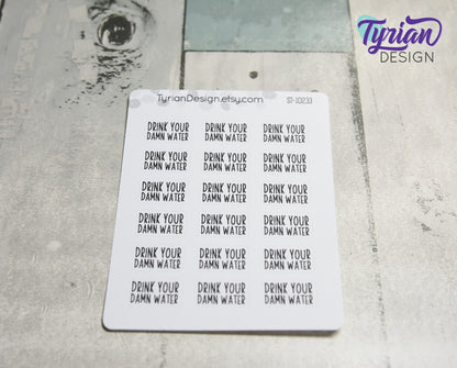 Drink your damn water Stickers | 18 Stickers | .8" x .5" each | Charley Font