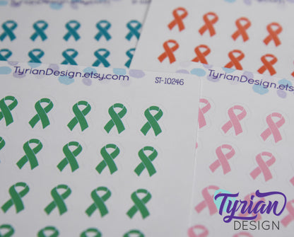 Awareness Ribbon Stickers | Color Ribbon stickers | Great for tracking stickers Great for Planners, journals and calendars