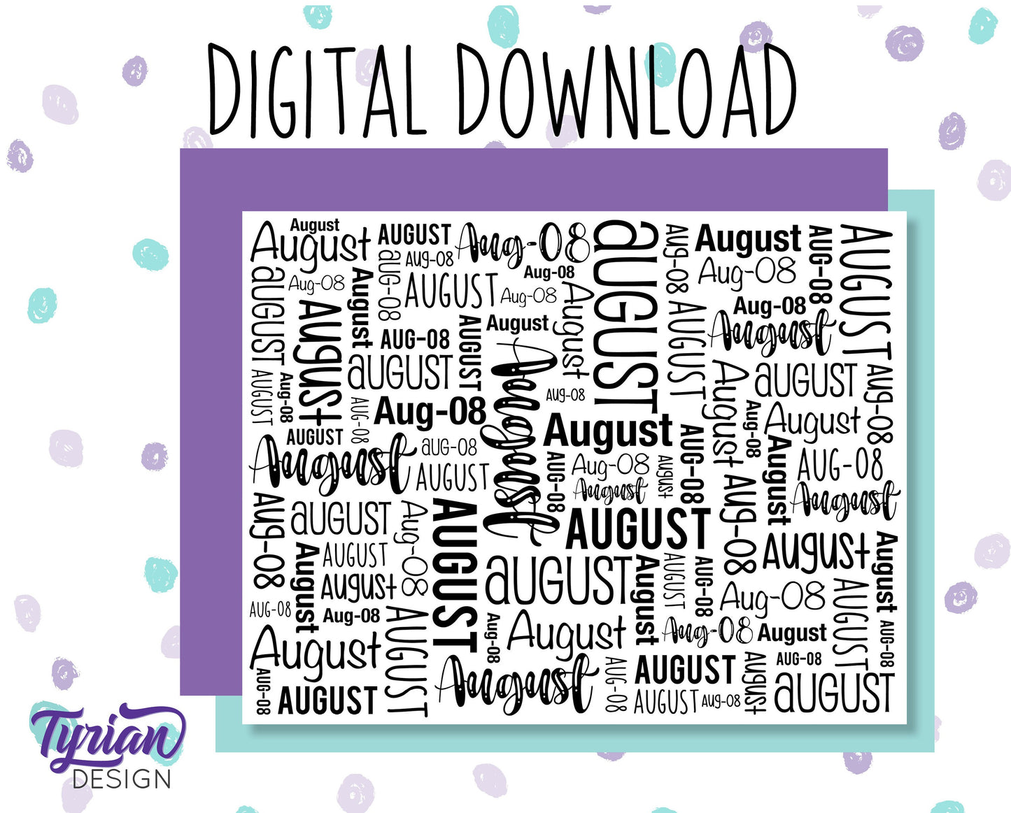 Digital Paper - August Word cloud Pattern