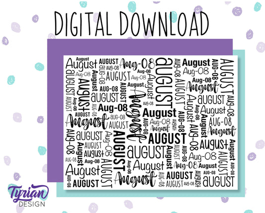 Digital Paper - August Word cloud Pattern