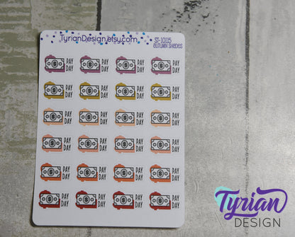 Pay Day Stickers | 24 Stickers | 75 x .5 each