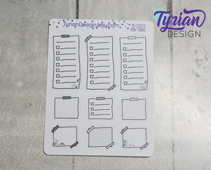 List Sticky Note Stickers | Different color options | Hand Drawn stickers | Layering Stickers | Over washi stickers | White Matte