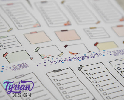 List Sticky Note Stickers | Different color options | Hand Drawn stickers | Layering Stickers | Over washi stickers | White Matte