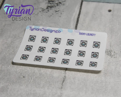 Laundry Stickers | Tiny Laundry stickers on mini sheet | Great for pocket planning | Doing Wash icon sticker |  White or Clear Matte