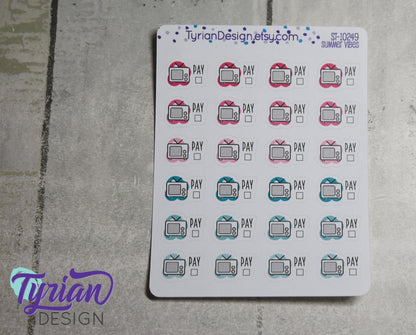 TV Payment Stickers | 24 Stickers | .72 x .53 each