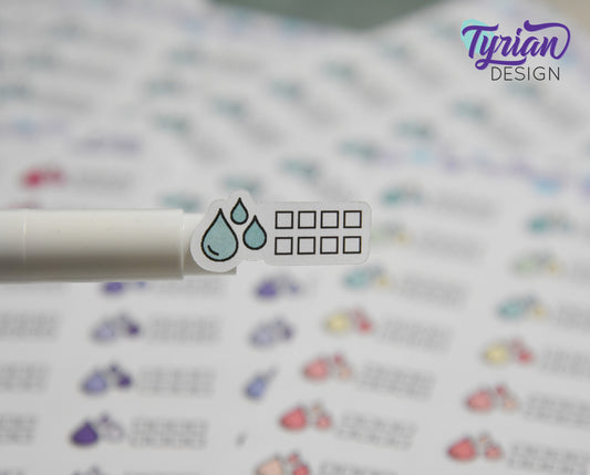 Water Tracking Icon Stickers | 21 Stickers | 1 x .5" each.