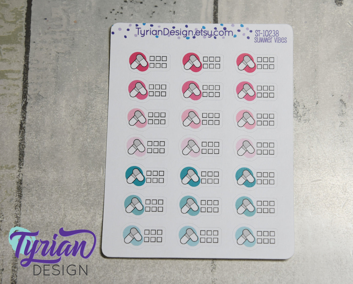 Meds Stickers with 6 check boxes. | 21 Stickers |  .82 x .5" each.