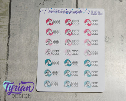 Meds Stickers with 6 check boxes. | 21 Stickers |  .82 x .5" each.