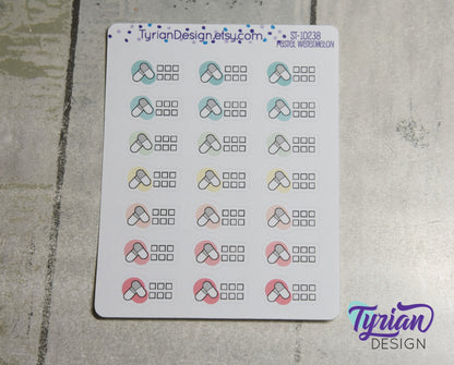 Meds Stickers with 6 check boxes. | 21 Stickers |  .82 x .5" each.