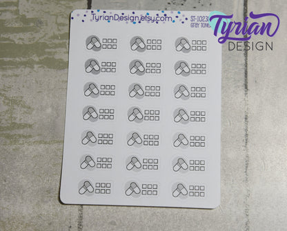 Meds Stickers with 6 check boxes. | 21 Stickers |  .82 x .5" each.