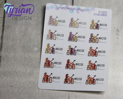 Investing Stickers | 15 Stickers | 1 x .64 each