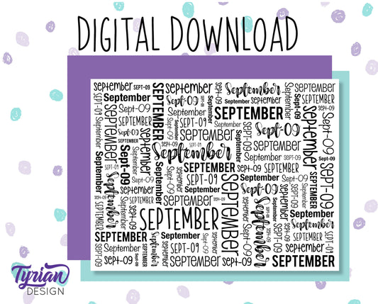 Digital Paper - September Word cloud Pattern
