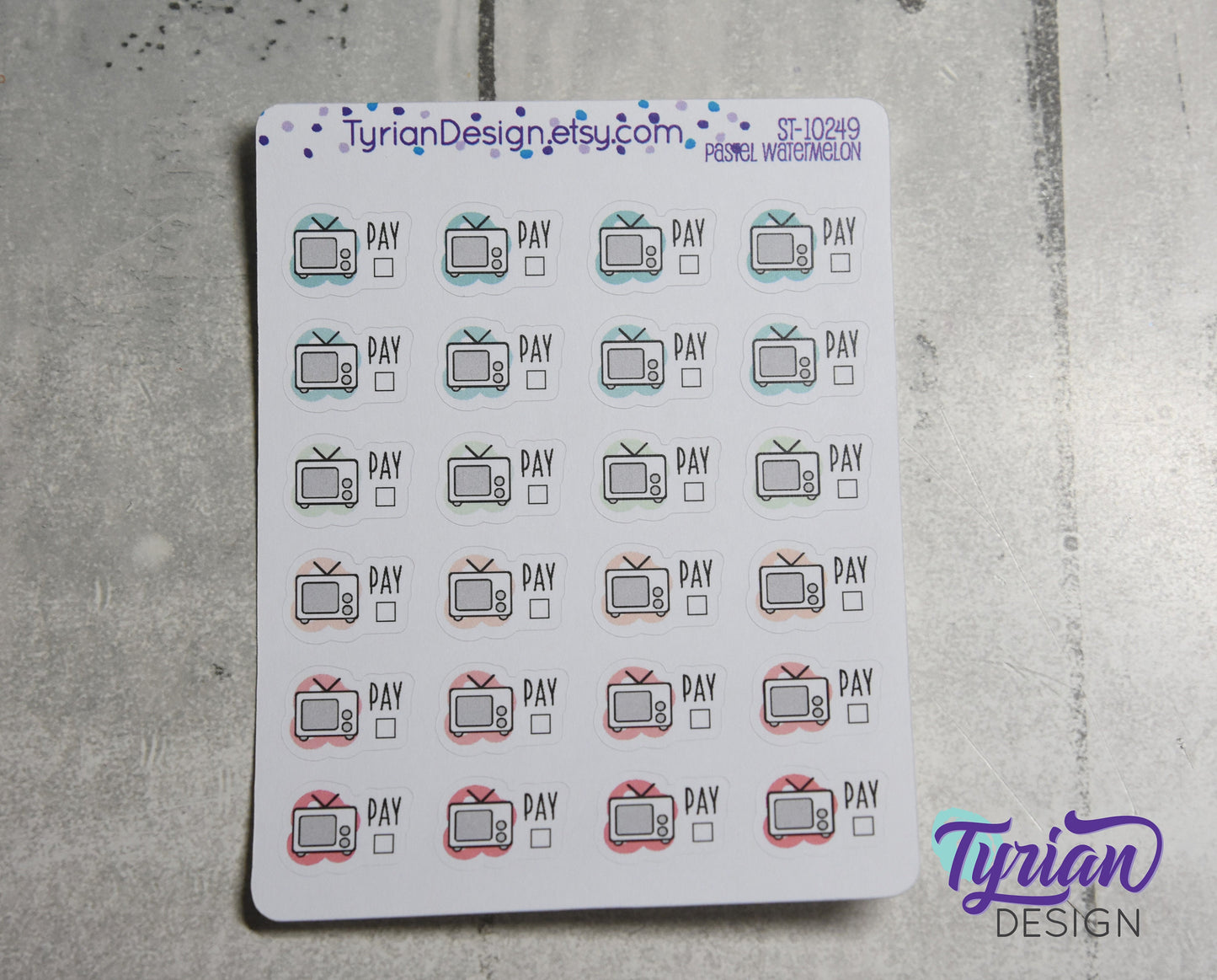 TV Payment Stickers | 24 Stickers | .72 x .53 each