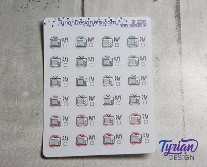 TV Payment Stickers | 24 Stickers | .72 x .53 each