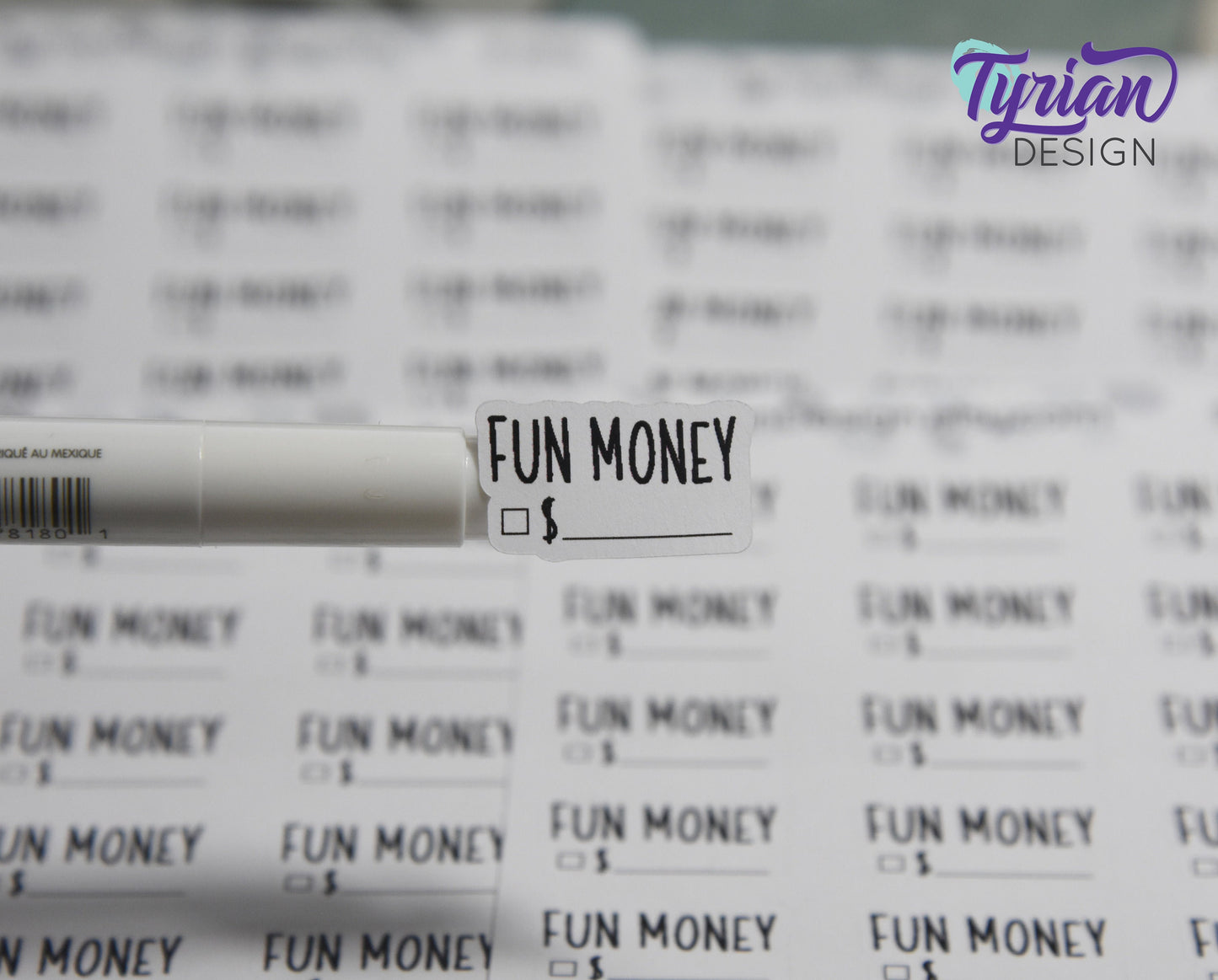 Fun Money Stickers Sheet for Planners and Journals. Black Type, clear or white matte stickers - Fun money spending Budget Stickers