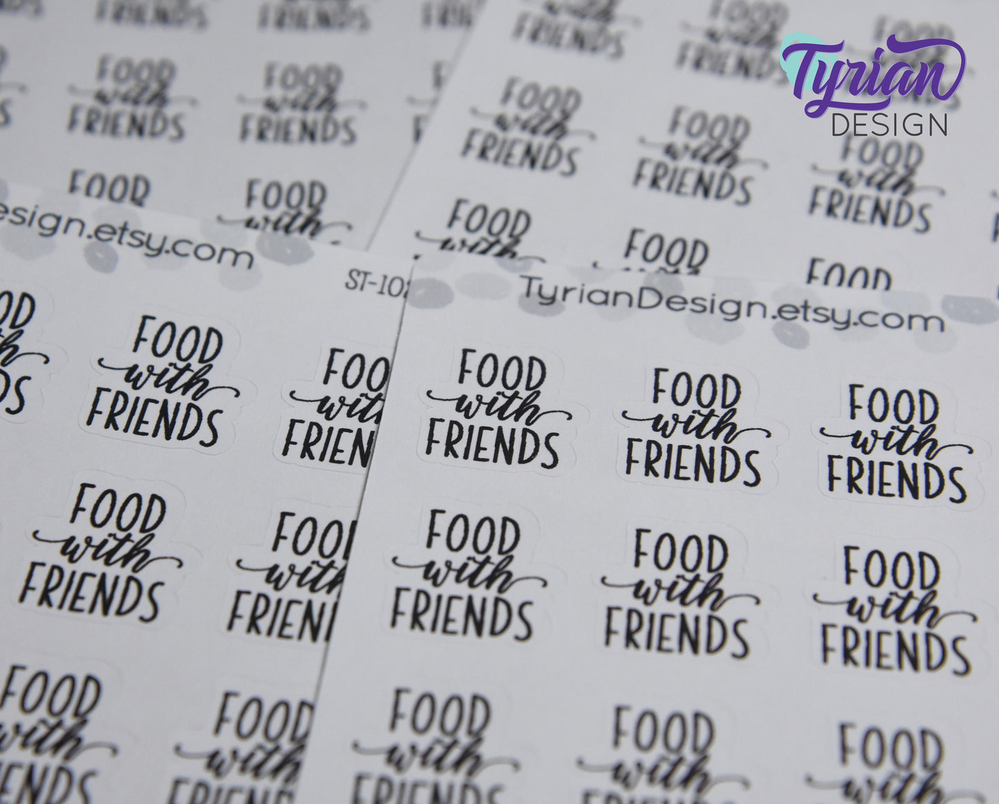 Food with Friends Stickers Sheet for Planners and Journals. Black Type, clear or white matte stickers - Dinner with Friends Stickers