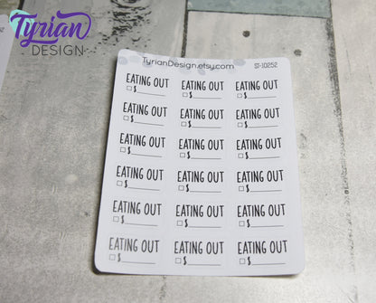 Eating out Sticker | 18 Stickers | 1" x .55" Each | Charley Font