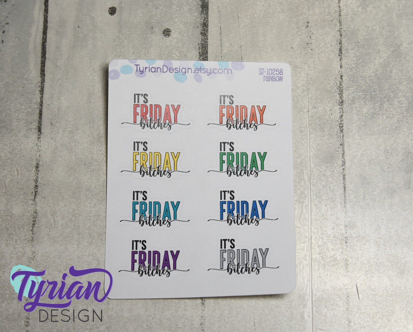It's Friday Stickers | 8 Stickers | 1.43" x .8" Each | Various Colors