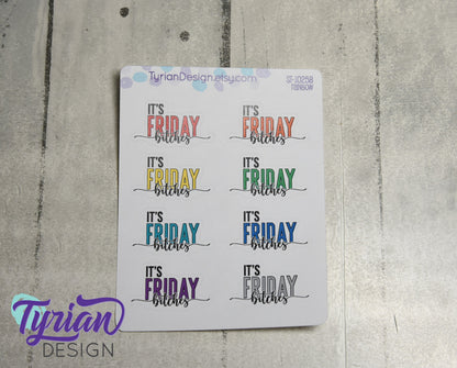 It's Friday Stickers | 8 Stickers | 1.43" x .8" Each | Various Colors