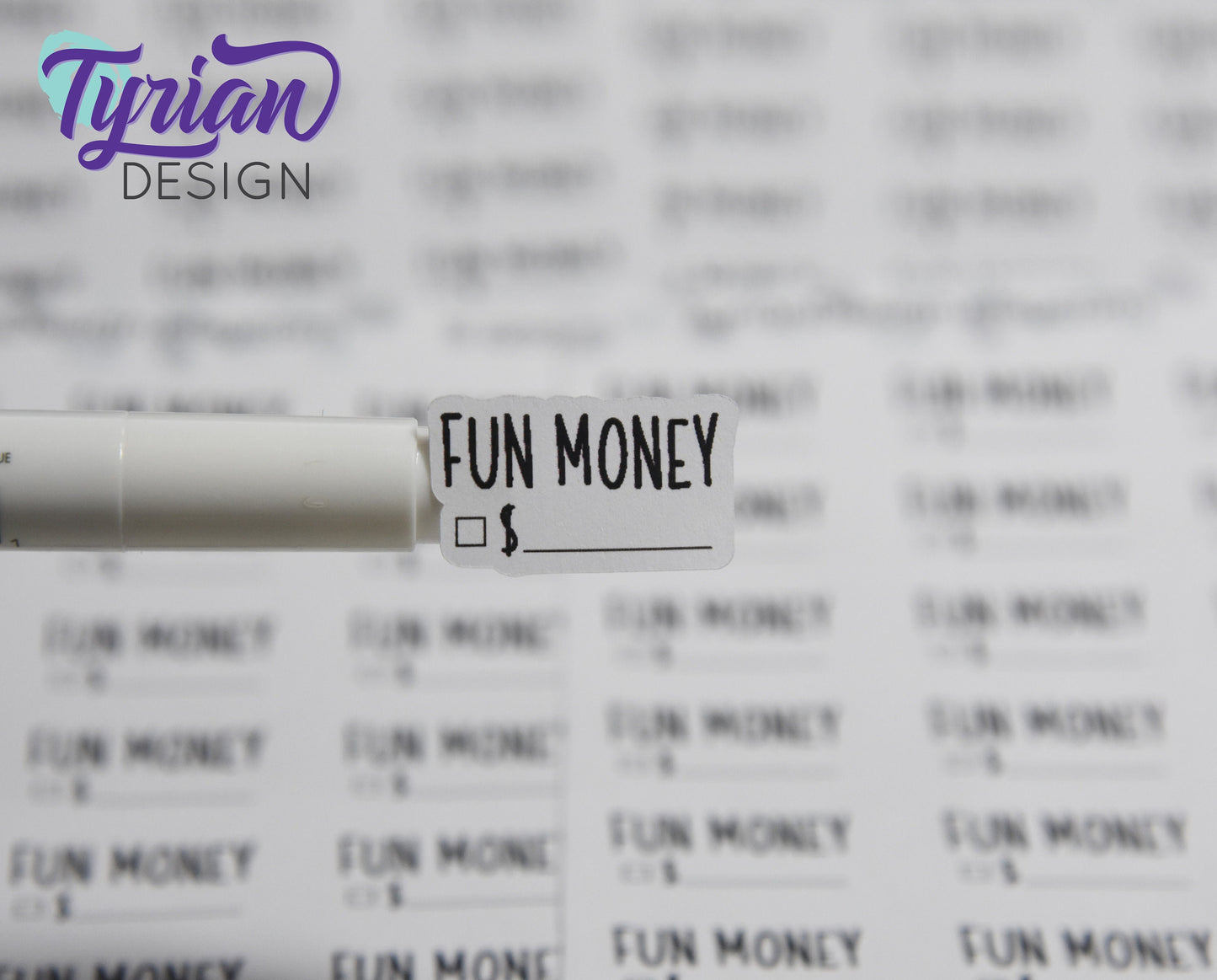 Fun Money Stickers Sheet for Planners and Journals. Black Type, clear or white matte stickers - Fun money spending Budget Stickers