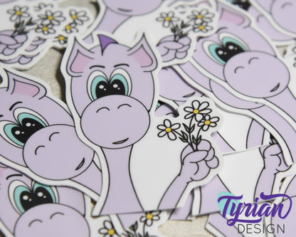 Dragon with Daisies Vinyl Sticker | 2x3 inches
