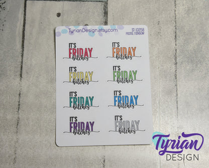 It's Friday Stickers | 8 Stickers | 1.43" x .8" Each | Various Colors
