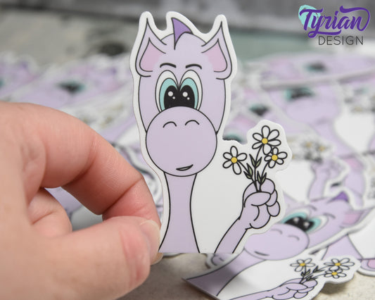 Dragon with Daisies Vinyl Sticker | 2x3 inches