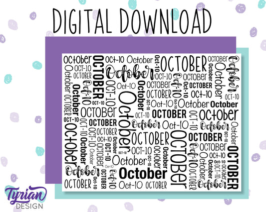 Digital Paper - October Word cloud Pattern