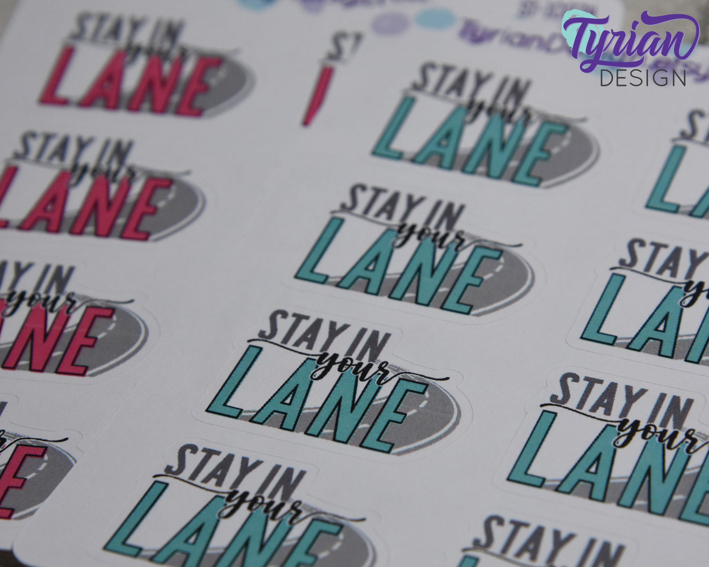 Stay in your lane Stickers | Different color options | 3.5 x 4.5" Sheet | 1.3 x .9" Sticker size | 8 stickers per sheet