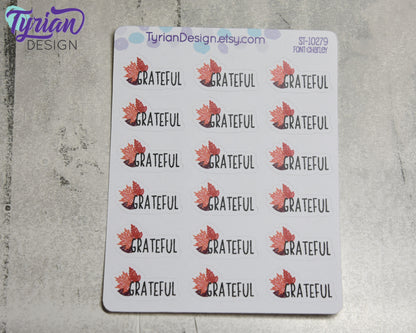 Grateful Stickers | 18 stickers | 1" x .57" each sticker | Font: Charley