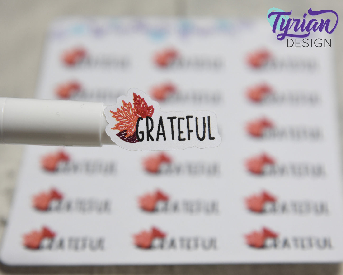 Grateful Stickers | 18 stickers | 1" x .57" each sticker | Font: Charley