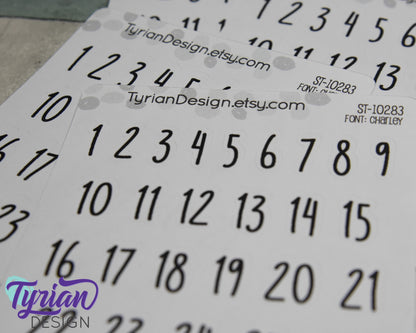 Days of the month 1-31 stickers| .5" tall stickers