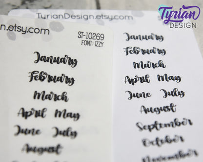 Small Months Stickers | January - December | 24 stickers | Font Izzy