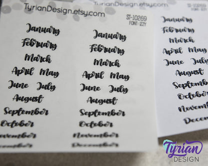 Small Months Stickers | January - December | 24 stickers | Font Izzy