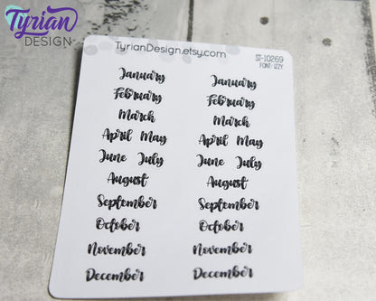 Small Months Stickers | January - December | 24 stickers | Font Izzy