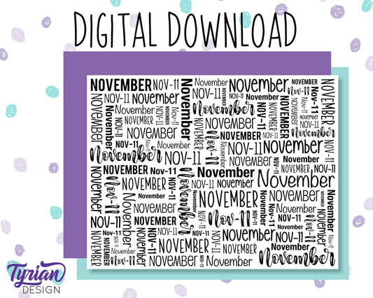 Digital Paper - November Word cloud Pattern