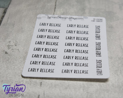 Early Release Stickers| 19 Stickers | 1.17" x .35" each| Charley Font