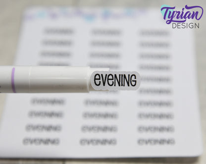 Evening Stickers |  30 Stickers | .75" x .3" Sticker size | Emm Font