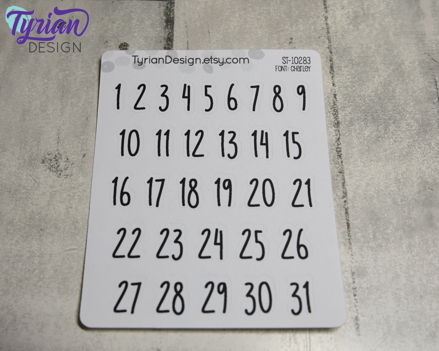 Days of the month 1-31 stickers| .5" tall stickers