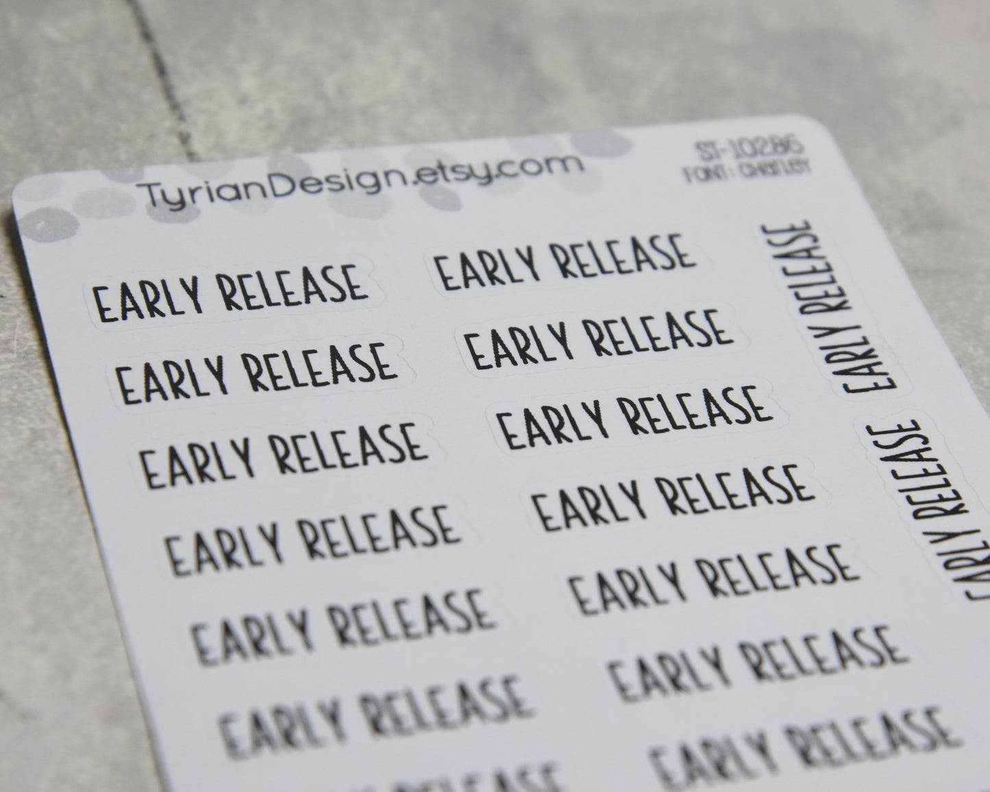 Early Release Stickers| 19 Stickers | 1.17" x .35" each| Charley Font
