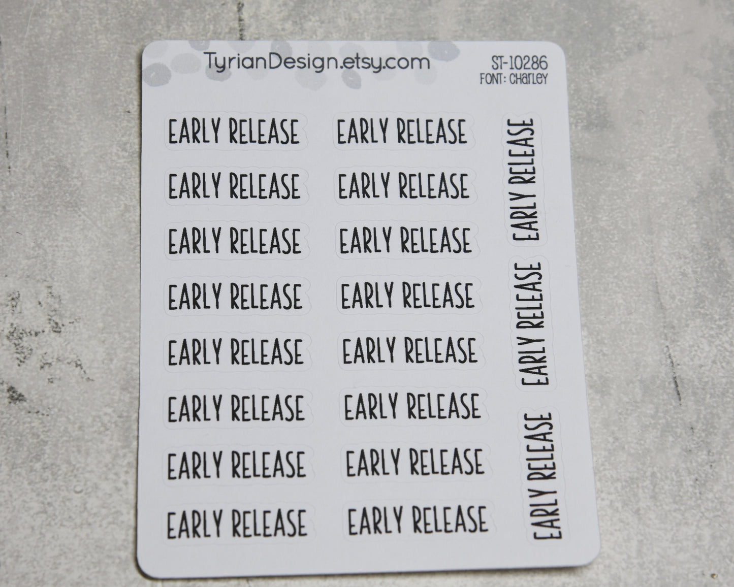 Early Release Stickers| 19 Stickers | 1.17" x .35" each| Charley Font